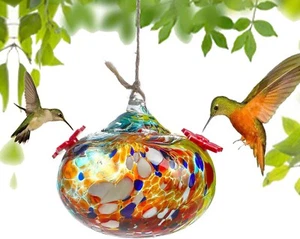 Mundgeblasenes Glas Kolibri Futterhaus für draußen Glas mit 2 Futteröffnungen Lea - Bild 1 von 8