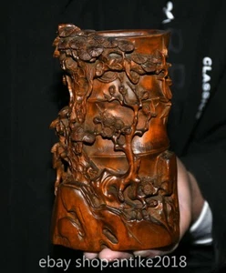 6.4" Old Chinese Boxwood Carving Dynasty Palace Flower Brush Pot Pencil Vase - Picture 1 of 15