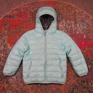 Eddie Bauer Reversible Hooded Down Puffer Jacket Youth Kids Girls XS 5-6 Teal - Picture 1 of 9