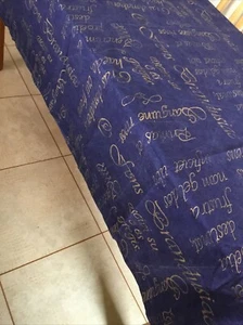 VINTAGE Navy Blue & Gold Rectangular Cotton Tablecloth - Handmade - Picture 1 of 8