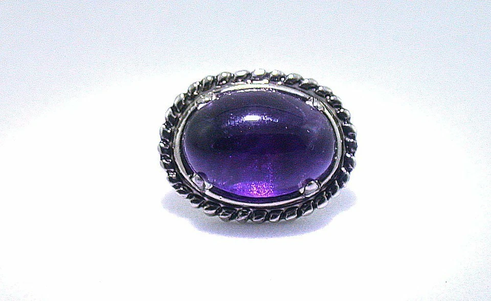 RICH COLOR AMETHYST 14x10 OVAL GEM CABOCHON  SILVER COLOR PRONG TIE TACK EPTT407 - Image 1 of 2