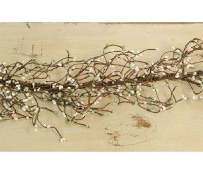 NEW Farmhouse PINK CREAM LT GREEN PIP BERRY GARLAND 48" Primitive Crafts Cottage - Image 1 of 2