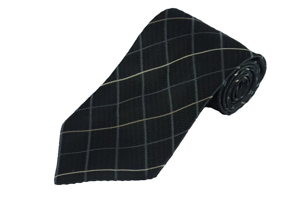 Corbata de seda tejida geométrica gris carbón y dorada Altea para hombre 59 x 3,75 pulgadas Foto 1 de 4