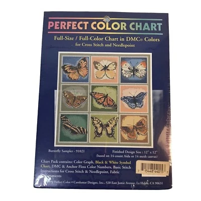 1999 Perfect Color Chart Cross Stitch BUTTERFLY SAMPLER 91021 Full Size - Image 1 of 4
