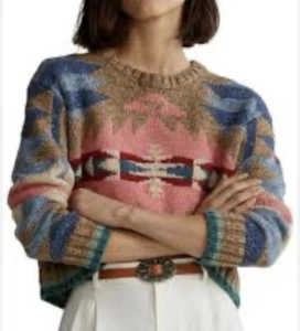 Polo Ralph Lauren Southwestern Wool Blend Sweater Tan Pink Size XXL NWT $298 - Picture 1 of 12