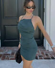 ZARA Shirred Linen Dress in Bottle Green Size S 0638