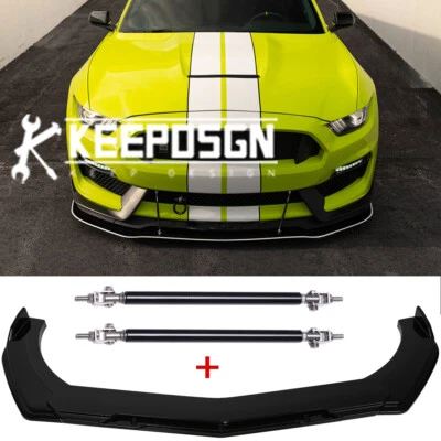 For Ford Mustang GT 2005-2023 Front Bumper Lip Splitter Spoiler Gloss Strut Rods Foto 1 de 4