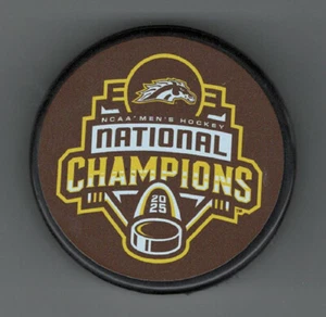 2025 WESTERN MICHIGAN BRONCOS NCAA FROZEN FOUR NATIONAL CHAMPIONS PUCK #B0L_#A6L - Picture 1 of 1