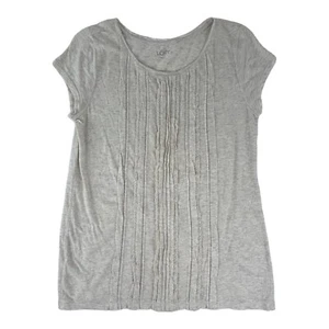 Ann Taylor LOFT Beige Oatmeal Top Boho Lace Details Cap Sleeve Tee Womens S - Picture 1 of 11