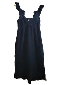 Magaschoni 100% Organic Cotton Black Gauze Flutter Strap Empire Maxi Dress sz M - Picture 1 of 8