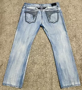 Robin's Jeans Herren Gr. 42 Nieten Denim Strass lange Klappe Taschen Distressed - Bild 1 von 24