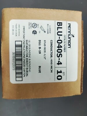 PENN-UNION CORP. 400 kcmil Copper Compression Lugs Penn Union BLU-040S-4 400 MCM 1/2" Hole Qty 10