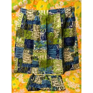 Pair MCM Mod 1960s Blue Green Patterned Pinch Pleat Half Curtains Drapes - Picture 1 of 1
