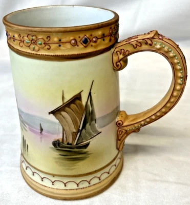 Veleiros antigos pintados à mão Nippon Moriage Stein PADRÃO RARO colecionável - Imagem 1 de 4
