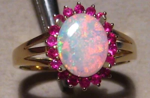 Anillo de ópalo rojo y rubí, oro amarillo sólido de 14 k - Imagen 1 de 12
