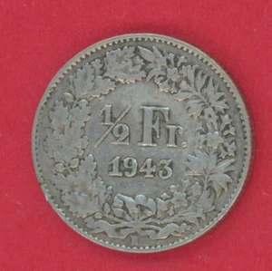SWITZERLAND 1/2 FRANC 1943 B KM # 23 F-VF. - Picture 1 of 2