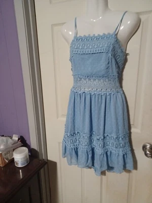 Rue21 Dress Womens Junior Large Baby Blue Crochet Lace Swissdot Summer - Image 1 of 4