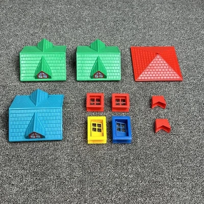 Lincoln Log Lot Building Toy Parts Bundle:  Roofs, Doors, Windows, Chimneys - Image 1 of 4
