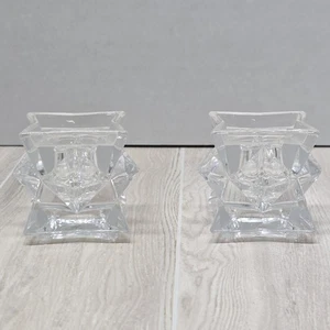 Vintage 2x2” Clear Star Cut 24% Lead Crystal CANDLESTICK HOLDER - Picture 1 of 4