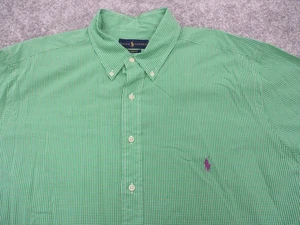 Ralph Lauren Shirt Mens XLT Green Classic Fit Short Sleeve Check Button Down - Picture 1 of 10