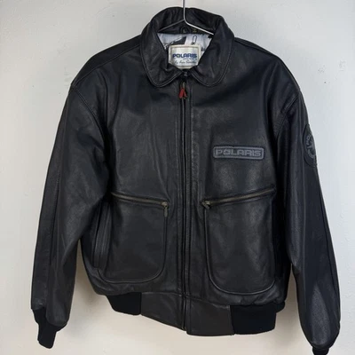 VTG Polaris Jacket Mens SZ L Black Hein Gericke Leather Bomber Racing Coat 90s - Image 1 of 4