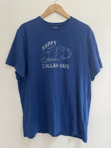J. Crew Men's Happy Challah-Days 100% Cotton Crewneck Short Sleeve Shirt Blue XL - Picture 1 of 5