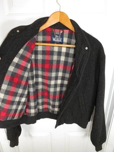 60s Vintage Woolrich Bomber Jacket Mens Large Wool Charcoal Coat Flannel Lined - Picture 1 of 6
