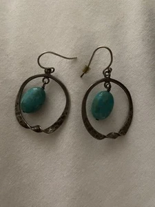 Silpada Sterling Silver Turquoise Hammered Twist Dangle Drop Earrings W1437 - Picture 1 of 2