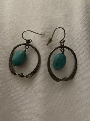 Silpada Sterling Silver Turquoise Hammered Twist Dangle Drop Earrings W1437 - Image 1 of 2