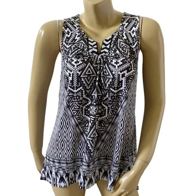 Camiseta sin mangas ONE WORLD para mujer talla pequeña PM sin mangas con lentejuelas tribal boho Foto 1 de 4