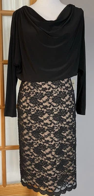 Coldwater Creek Blouson Lace Dress Women’s 14 Black Floral Cocktail Whimsigoth - Image 1 of 4