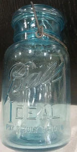 Antigua bola ideal Pat'D 14 de julio 1908 #2 tarro + tapa (tapa de vidrio con banda de metal) - Imagen 1 de 3