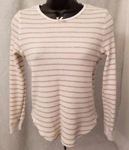 Sag Harbor Womens Shirt Top Blouse Size S Small Brown White Striped - Picture 1 of 3
