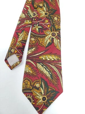 Corbata clásica con estampado verde dorado granate seda Aquascutum of London Inglaterra Foto 1 de 4