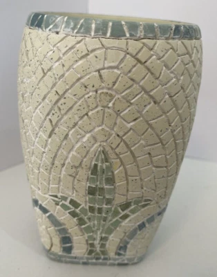 Croscill TORINO Vaso Cerámico Vidrio Baño Blanco Azul Mosaico 4.5" Foto 1 de 4