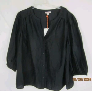 Knox Rose Women's 3/4 Sleeve Button Up V-Neck Blouse Black XXL - Picture 1 of 12