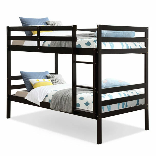 Costway Twin Over Twin Wood Bunk Beds Ladder (HW62351CF)