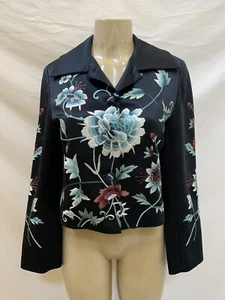 Nicole Farhi Women's Size US 6 Navy Blue Floral Embroidered Cropped Jacket - Picture 1 of 7