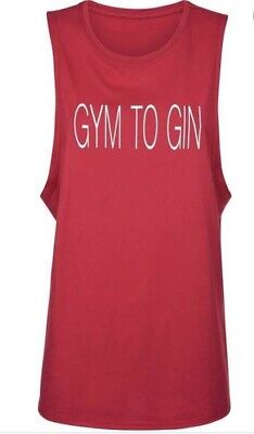 Sweaty Betty NWOT Womens Red Sleeveless Gym To Gin Slogan Workout Top Size M • 22.88€