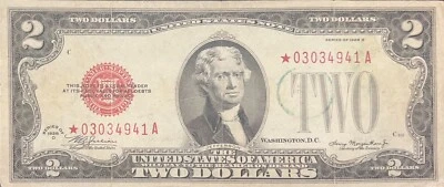 $2 Dollar Bill Red Seal 1928 D Series Replacement Star Note Federal Reserve Note - Image 1 of 4