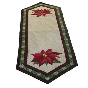 Christmas Poinsettia Table Runner Quilted Festive Holiday Decor 36" - Picture 1 of 8
