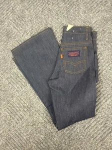 Vintage 70s Levis Husky Bell Bottom Jeans Boys 24x27 Dark Wash Kids NOS - Picture 1 of 16