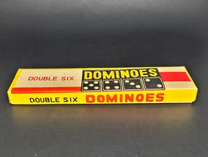 VINTAGE DOUBLE SIX DOMINOES DOMINO SET OF 28 Black with Colored Dots - Picture 1 of 6