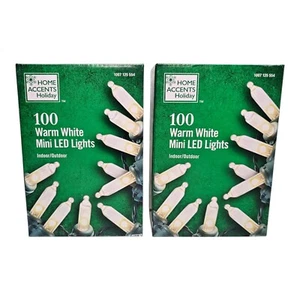 2 Boxes Home Accents 100 Warm White Mini LED INDOOR/OUTDOOR 28ft 10in Green Wire - Picture 1 of 5