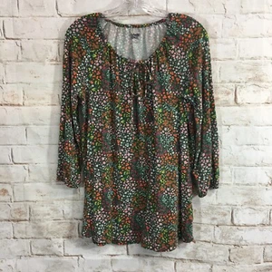 Lands End Woman Size Med Green White Floral Silhouette Peasant Top Smock Tunic - Picture 1 of 7