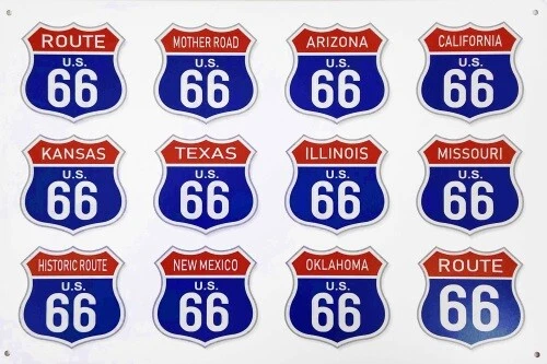 PLAQUE DECORATIVE ROUTE 66 - ALL STATES -30 X 20 CM -NEUVE-DECO USA -VINTAGE