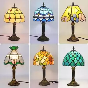 E27 Retro Tiffany LED Table Lamp Vintage Glass Desk Light Bedroom/Cafe Decor - Picture 1 of 40