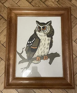 Vintage Owl Framed Picture Needlepoint Tapestry Embroidery Wildlife Retro - Picture 1 of 4