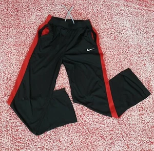 Nike Dri Fit Youth XL (Women's S) Black Red Track Pants Drawstring Mesh Workout - Picture 1 of 12