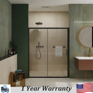 48" Wx72"H Single Sliding Shower Door 1/5" Thick Tempered Glass Enclosure Black - Picture 1 of 8